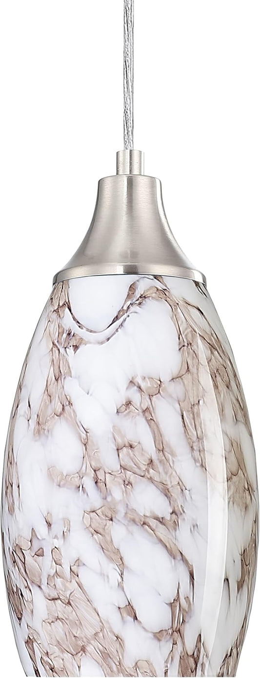 Mini Pendant Lights Kitchen Island Brown Ripple Glass Lamp Shade Hand Blown Glass Pendant Light with Brush Nickel Finish Adjustable Cord for Kitchen Over Sink Hallway,Dining Room,Stairs Way