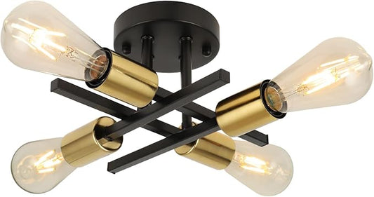 WILON Semi Flush Mount Ceiling Light Fixture, Modern Flush Mount Ceiling Lights, 4-Light Black and Gold Sputnik Ceiling Light Fixture with E26 Bulb Base for Hallway Farmhouse Kitchen Bedroom