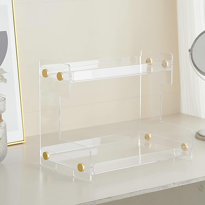 FFK Bathroom Organizer Countertop 2-Tier Storage：Bathroom Counter Organizer Acrylic Standing Holder Cosmetic Storage Perfume Shelf for Bathroom Bedroom Dressing Table1