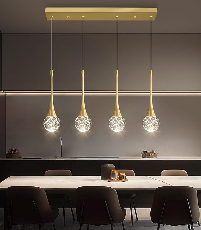 4-Lights Modern Pendant Lights for Kitchen Island LED Dimmable Crystal Glam Ceiling Pendant Lighting Chandelier for Dining Room Hallway Bedroom Gold