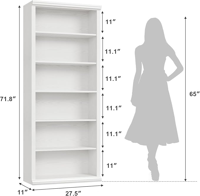 Rresyet Bookcase and Bookshelves, 28" W Tall Bookshelf with Elegant Design, 6 Tiers Spacious Book Storage, Freestanding Book Organizer, Display Library Shelf for Home Office, Living Room & Study Room