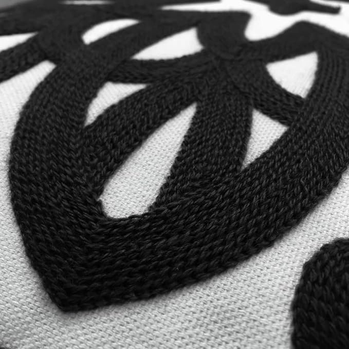 Alysheer Embroidered Decorative Throw Pillow Cover 18x18 inch, Classic Boho Mandala Chic Knit Pattern, 100% Cotton Canvas Cozy Cushion Case for Sofa Couch Living Room Bedroom(Black)