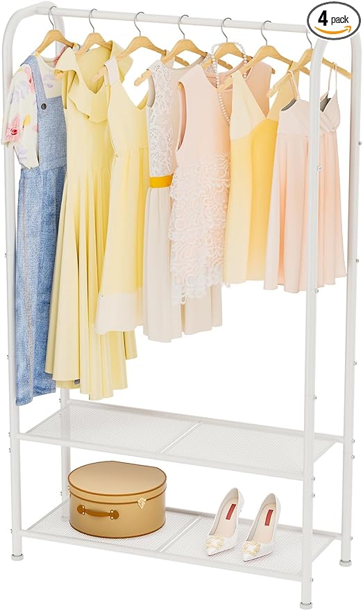 SINGAYE Clothing Racks Portable for Hanging Clothes Garment Rack Heavy Duty Clothes Rack Storage Coat Hanger Stand Portable Closet to Hang with Shelves Wardrobe Standing Organizer Drying White