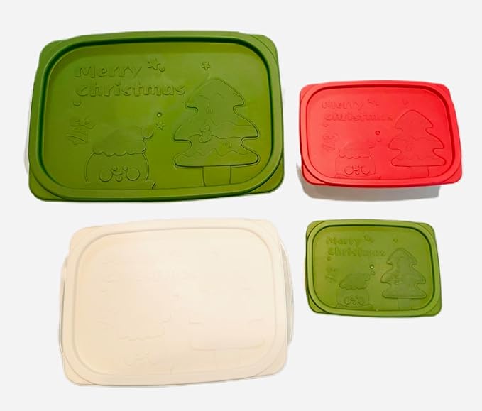 Plastic Food Storage Container Set, 4 Containers with Lids, Assorted Colors (RECTANGULAR MERRY)