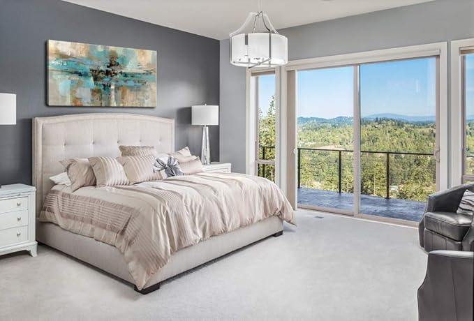 DZL Art A74762 Canvas Prints Abstract Wall Art Print Paintings Blue and Brown Stretched Canvas Wooden Framed for living Room Bedroom and Office Home Decor Artwork