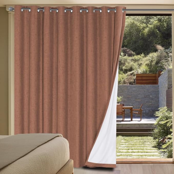 H.VERSAILTEX White Linen Blackout Curtains Durable Thick Textured Linen Look 100% Blackout Patio Door Curtain Anti Rust Grommet Extra Wide Sliding Door Curtain Panel, W100 x L108 inch, Washed Spice