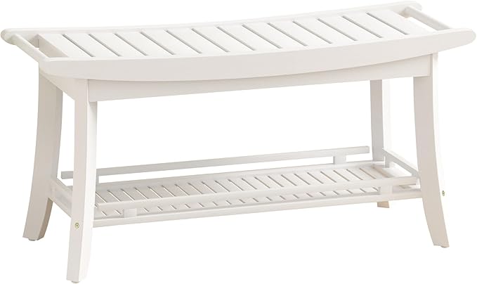 Bamboo Entryway Storage Bench with Shelves Shoe Rack Bench Seat Organizer for Porch Bedroom Bathroom Balcony 39 x 13 x 19.2 Inches White