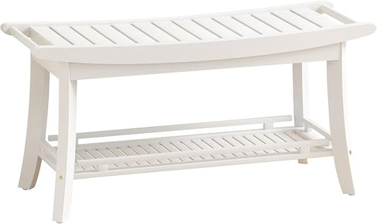 Bamboo Entryway Storage Bench with Shelves Shoe Rack Bench Seat Organizer for Porch Bedroom Bathroom Balcony 39 x 13 x 19.2 Inches White