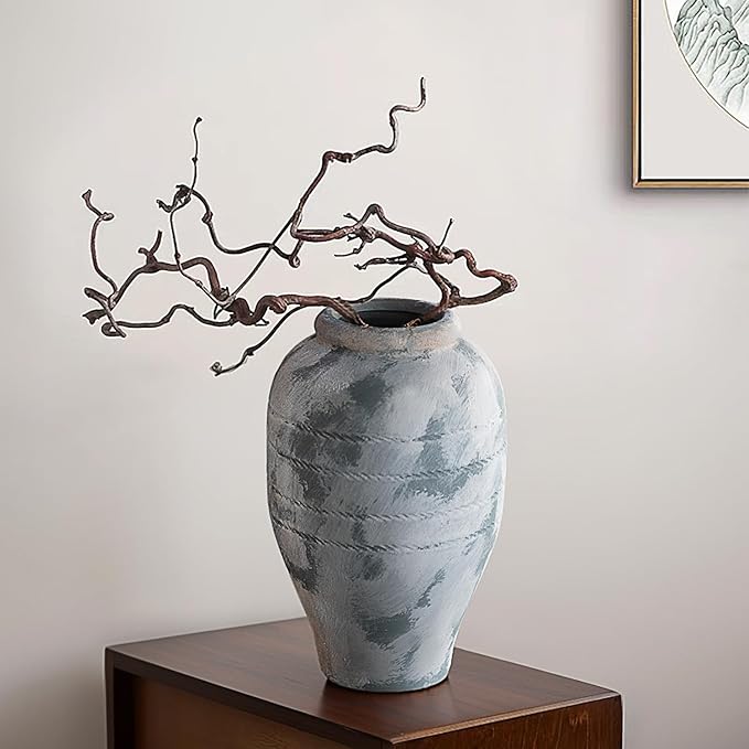 Antique Ceramic Flower Vase for Living Room Bedroom 9.06'' Farmhouse Decor for Bouquet Fake Plant Home Decor Office Table Shelf Fireplace Centerpieces Rustic Retro Vintage Classic Modern Beige