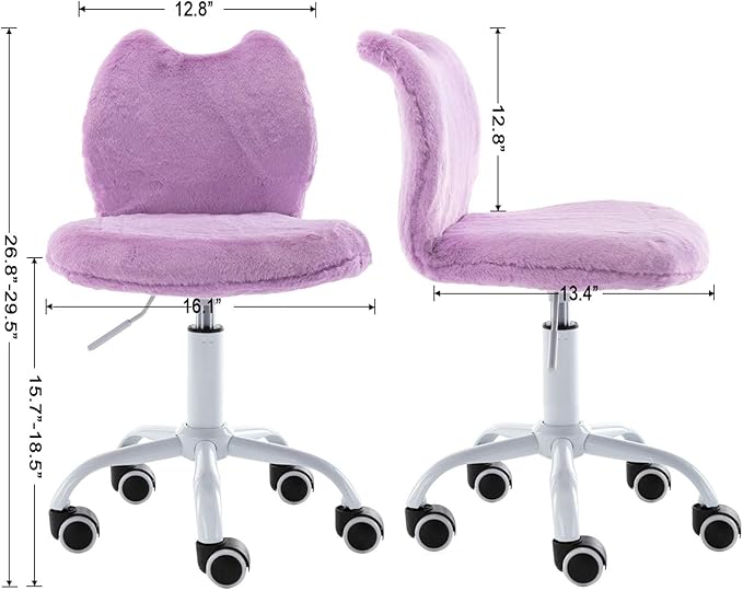 Swivel Kids Desk Chair Adjustable Rolling Student Chair Living Room Thick Padded Children Chair for Girls and Boys (Purple)