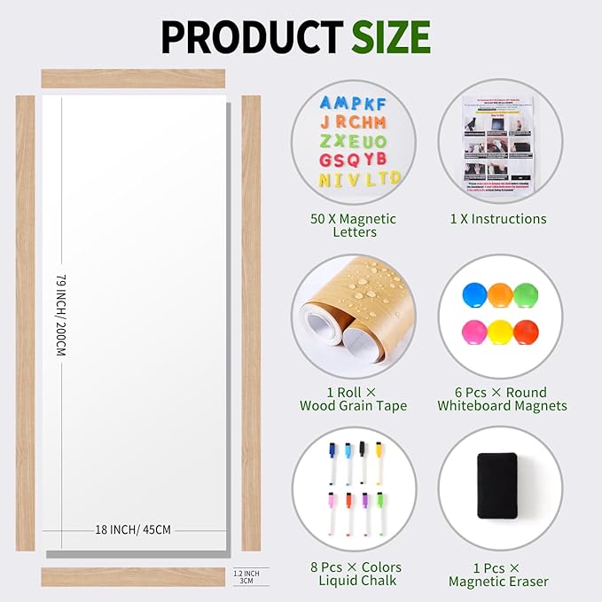 Magnetic Dry Erase Whiteboard Paper 50 x 18 Inch, Self Adhesive Magnetic Dry Erase White Board Sticker for Wall,Peel and Stick Magnetic Wallpaper with 50 Magnetic Letters