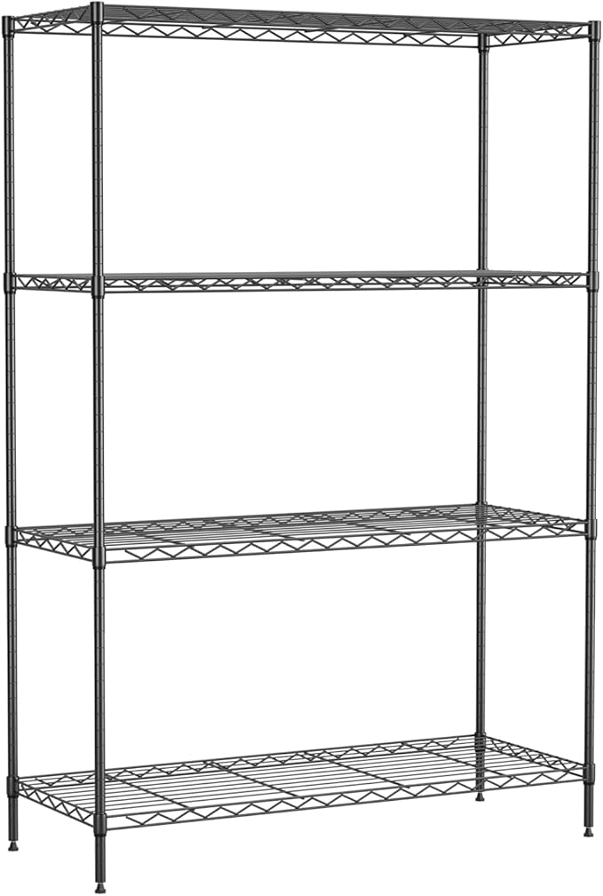 PayLessHere 4 Tier Shelving Unit 13.4" D×53.7" W×35" H Metal Shelving Standing Storage Shelf with 4 Steel Frame Adjustable Layer Racks Metal Commercial Shelf for Kitchen, Garage (Black)