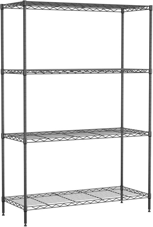 PayLessHere 4 Tier Shelving Unit 13.4" D×53.7" W×35" H Metal Shelving Standing Storage Shelf with 4 Steel Frame Adjustable Layer Racks Metal Commercial Shelf for Kitchen, Garage (Black)