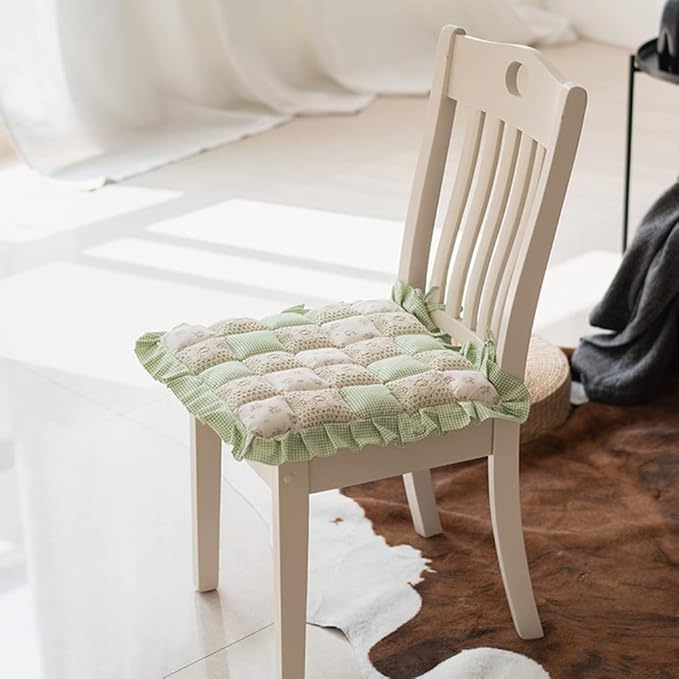 vctops Lace Patchwork Chair Pad Cushion with Ties, Elegant Ruffle Edge Decorative Cushions Farmhouse Floral Pattern Square Seat Cushion for Kitchen Dining Room Office (Type B,16"x16")