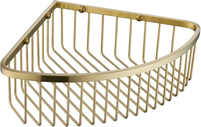 Bathroom Shower Caddy Corner Shelf Basket, Ultra Sturdy Rust-Proof Stainless Steel Shelf Organizer Shampoo Holder, Wall Mounted Storage Rack for Bathroom Kitchen, Brushed Gold