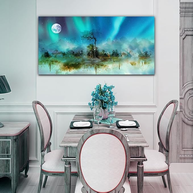 MHARTK66 Canvas Wall Art for Living Room, Office, Bedroom - Large Abstract Auroral Scenery Framed Prints - Decorative Artwork for Hotel, Home - 24x48 In