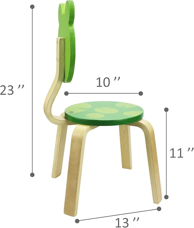 iPlay, iLearn 10 Inch Kids Solid Hard Wood Animal Chair, Stackable Wooden Finished, Preschool, Bedroom, Playroom, Nursery Seat, Frog Furniture Stool for Toddlers, Children, Boys, Girls