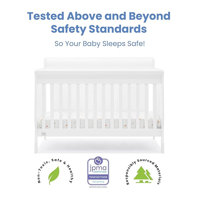 Delta Children Simmons Kids Carter 6-in-1 Convertible Crib - Greenguard Gold Certified, Bianca White