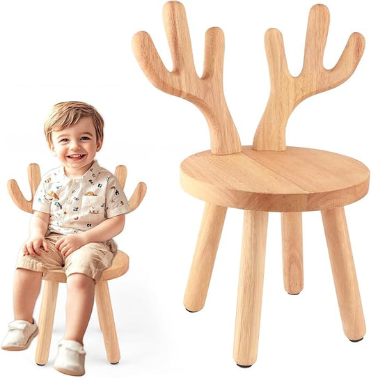 Wooden Step Stool Children Toddler Chair Kids Desk Chair with Non-Slip Foot Mat Wood Wax Oil Craft Sensory Table for Kids Playroom Classroom Boys Girls Age 2+ Size：10" L X 10" W X 18" H (Nature)