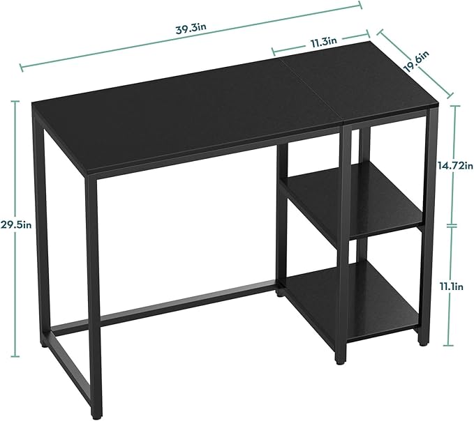 SINPAID 40'' Gaming Desk with Shelves, Black Desk for PC, Small Computer Desk, Escritorios para Computadoras