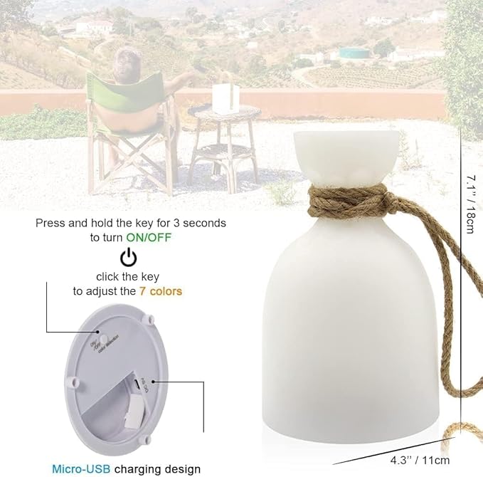 uuffoo Portable Led Lamp Waterproof, Led Camping Lantern Light with Handle, Rechargeable Night Lights with Multi-Color & Warm White Modes, Indoor/Outdoor Lamps for Patio, Tent, Bedroom, Garden