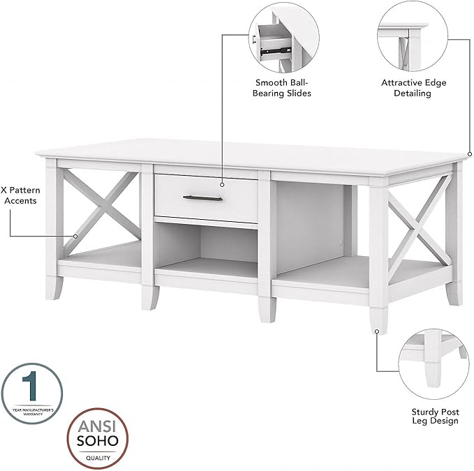 Bush Furniture Coffee Table with Storage with Aged Bronze Hardware | Key West Collection Center Counter for Living Room | 47Wx24Dx18H