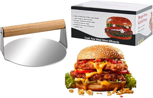 Burger Press Round Stainless, Wood & Anti - Scald Handles (Round)