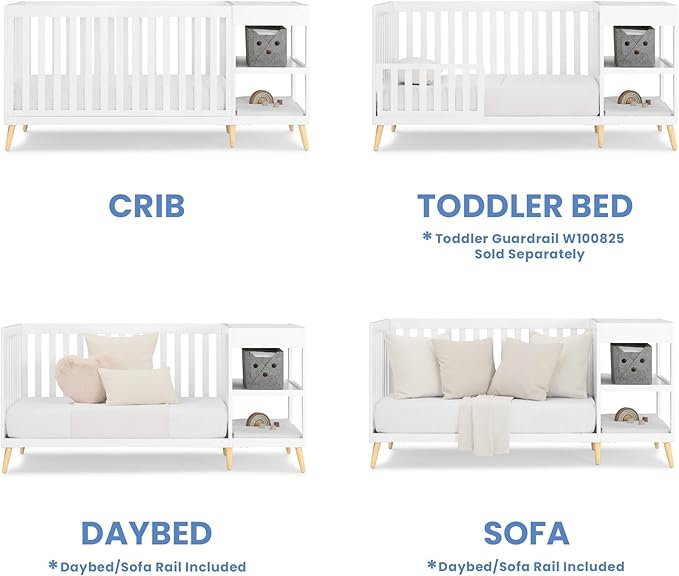 Delta Children Essex 4-in-1 Convertible Crib and Changer, Bianca White w/Natural