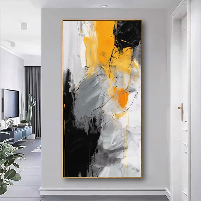 Wall Art Large Modern Abstract Artwork Black Yellow Canvas Painting for Living Room Bedroom Office Home Decor 24"x48" with Framed…