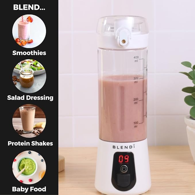 BLENDi Lite Portable Blender (17oz) – USB Rechargeable, Powerful 70W Motor for Smoothies, Protein Shakes & More – Compact, Travel-Friendly & BPA-Free (White)