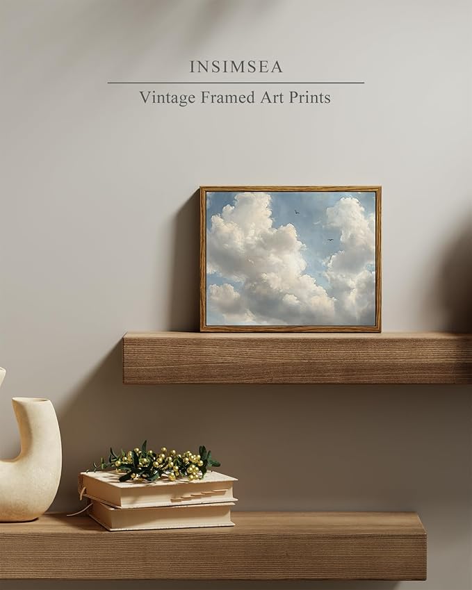 InSimSea Framed Wall Art for Living Room Cloud Canvas Wall Decor Bedroom Cloudy Artwork Retro Oil Paintings Pictures Prints Gallery Boho Vintage Cloudscape Soaring Birds Farmhouse Decor Office 8x10In