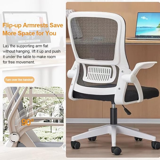 Home Office Chair Ergonomic Breathable Mesh Chair High Back with Adjustable Height Swivel with Flip-Up Arms and Lumbar Support
