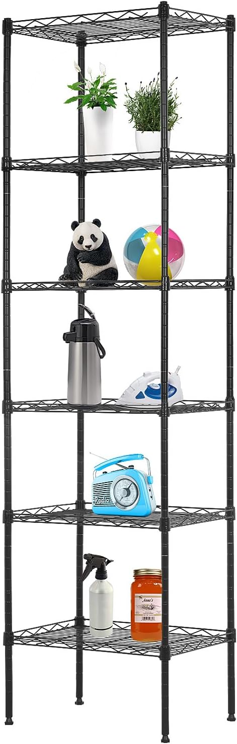 PayLessHere 6-Tier Adjustable Metal Storage Shelves - Max Load Capacity 600 lbs - Easy Assembly - 12" W x 17" D x 64" H NSF Certified - Versatile for Various Uses,Black