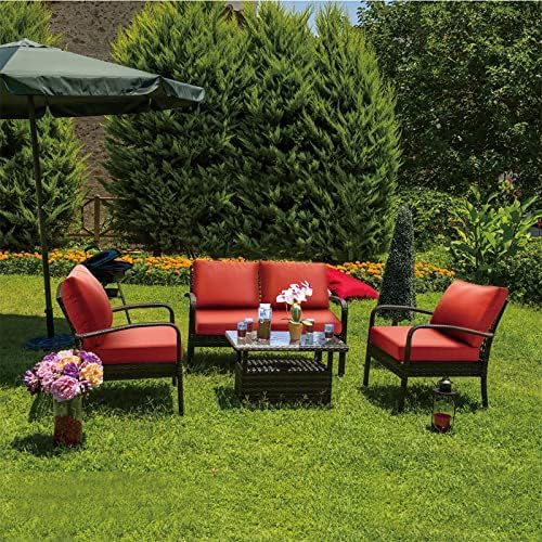 JMGBird Outdoor Cushion Tufted Pillow, Deep Seat Outdoor Chair Cushion 22"x22" Patio Cushions for Outdoor Furniture, Red