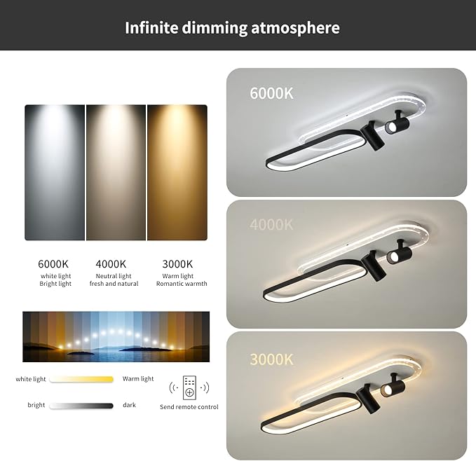 Tioolo Modern Ceiling Lamp, 45W Dimmable Ceiling Light with Remote, LED Linear Light Fixture, Acrylic Flush Mount Chandelier for Kitchen Dining Room Bedroom Corridor