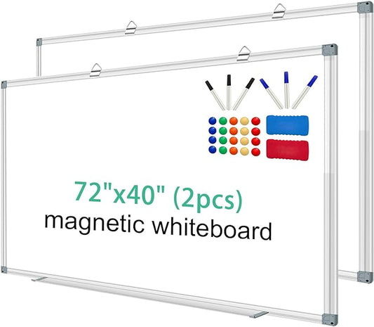 H-Qprobd Whiteboard Dry Erase White Board for Wall 72x40 (2pcs) Magnetic Boards for Office Classroom & Home, Large Wall Whiteboard Including 6 Markers, 20 Magnets, 2 Erasers
