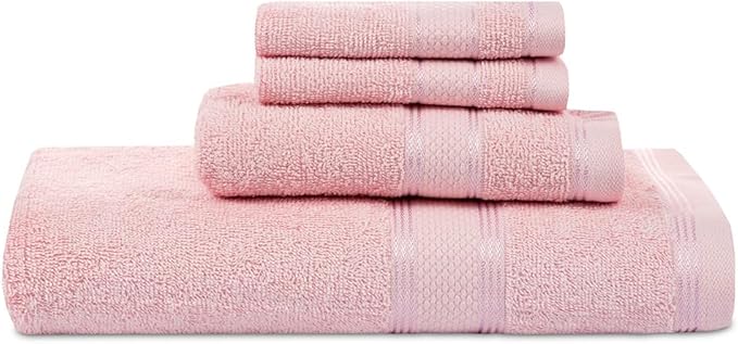 Casa Lino 4 Piece Bath Towel Set | 1 Bath Towel, 2 Wash Cloth, 1 Hand Towels | Bathroom Essentials for New Home, 100% Cotton Luxury Towels, Highly Absorbent Bathroom Set, Blush