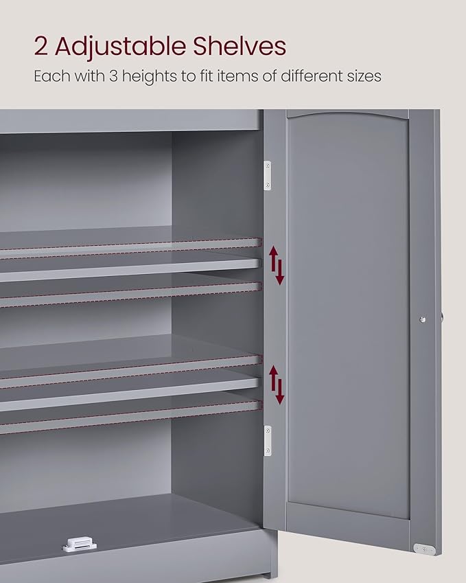 VASAGLE Bathroom Storage Cabinet, Bathroom Floor Cabinet with 2 Doors, 2 Adjustable Shelves, 11.8 x 23.6 x 39.4 Inches, Freestanding, for Dining Room, Kitchen, Living Room, Dove Gray UBBC770G02