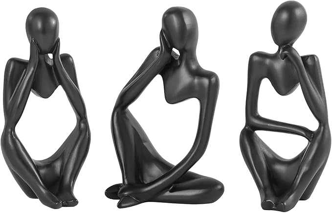 Thinker Statue Gold Decor Abstract Art Sculpture, Golden Resin Collectible Figurines for Home Living Room Office Shelf Decoration,Great Gifts Ideas (Black)