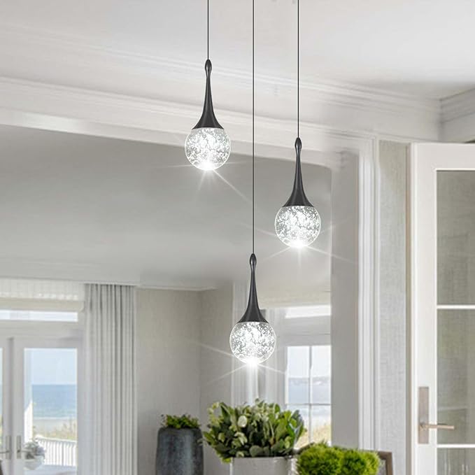 Pendant Light Fixtures 3-Light Kitchen Island Pendant Lights Modern Black Chandelier Dimmable LED Pendant Lighting for Kitchen Island Dining Room