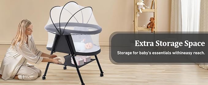 Baby bassinets,3 in1 Baby Crib, Sturdy, Portable & Easy to Assemble,Mosquito net and Portable Bag Included. (Black)
