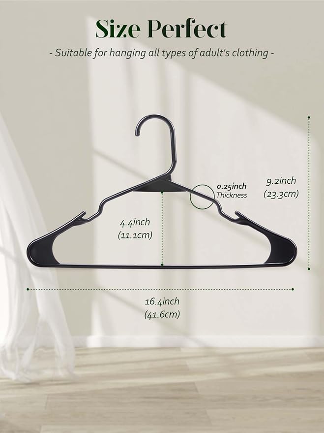 Cozymood Plastic Notched Hangers 20 Pack, Space Saving Tubular Clothes Hangers Black, Slim Non-Slip Heavy Duty Plastic Hanger for Everyday Use, Standard Closet Hanger for Shirts, Coat, Dress, Skirts