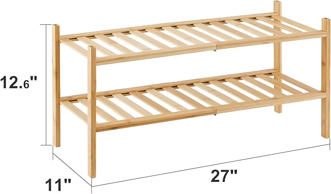 2-Tier Bamboo Shoe Rack for Entryway, Stackable | Heavy Duty | Multi-Function, Free Standing Shoe Racks for Bedroom Hallway Closet