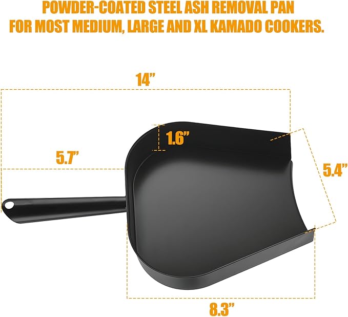 Ash Removal Pan and Ash Tool Poker for Big Green Egg, Kamado Joe, Pit Boss, Louisiana, Grill Dome, Vision Grills, Char-Griller Kamado/Ceramic Grill, w/Universal Cast Iron Cooking Grate Lifter