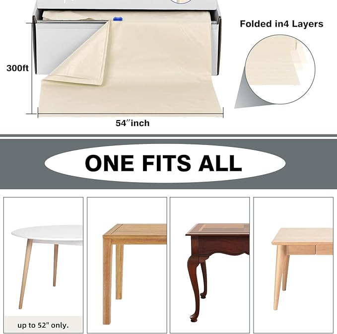 Craft And Party, 54 in x 300 feet Plastic Table Cover Roll for Party, Banquet, Picnic, Kids Activities for Any Size and Shape Table (Ivory, 54" x 300ft)