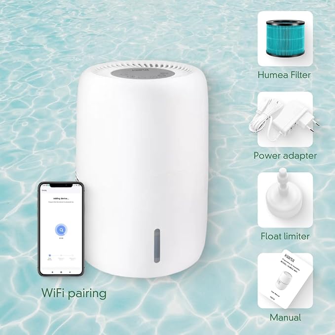 Humea Smart Evaporative Humidifier with WiFi & App Control - 3L Tank, 4 Speeds, 300ml/h - Quiet, Mist-Free, No White Dust - Nightlight - For Allergies, Dry Skin, Better Sleep - White