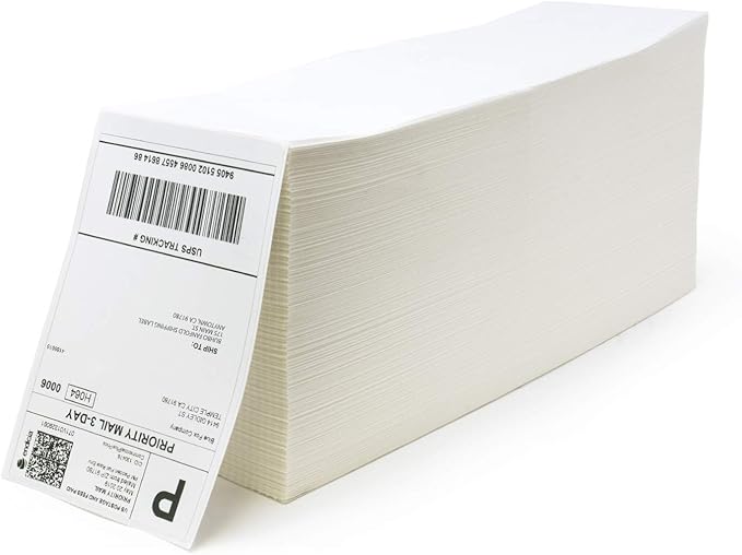 Buhbo 4" x 6" Direct Thermal Labels - Perforated BPA Free - Compatible with Zebra & Rollo Printer - Commercial Grade Shipping (4000 Fanfold Labels - 2 Stacks of 2000)