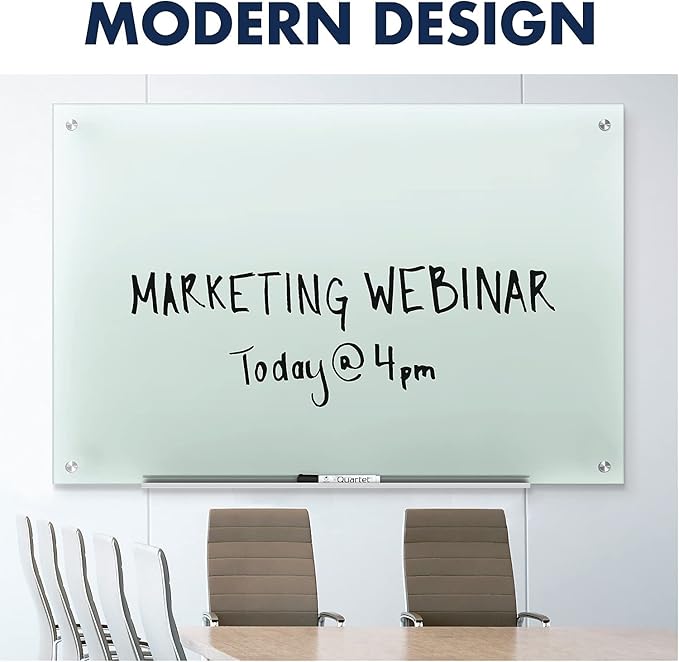 Quartet Whiteboard, Glass Dry Erase Board, Non-Magnetic, 8' x 4', Infinity Frameless Mounting, Frosted Surface, Accessory Tray and 1 Dry Erase Marker (G9648F)