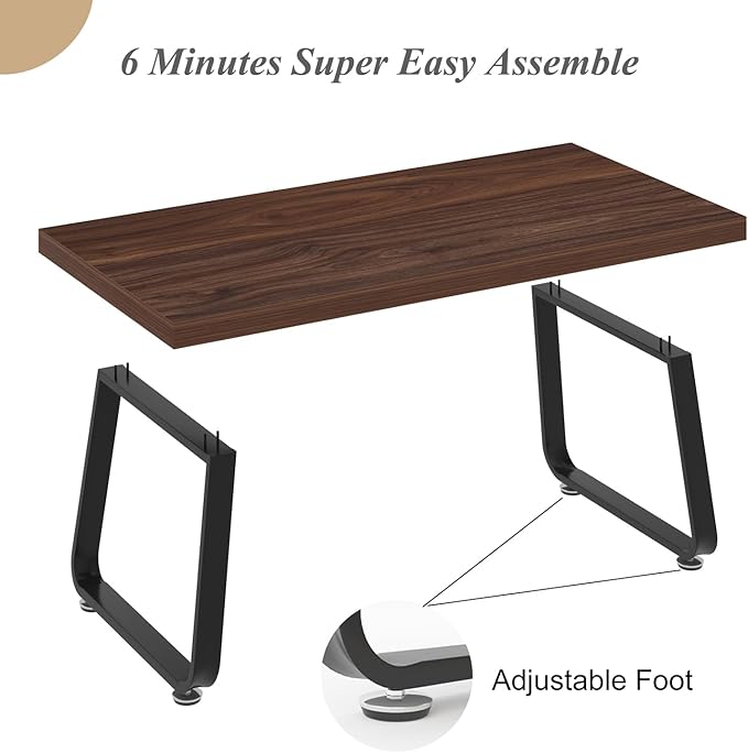 HSH Rustic Walnut Coffee Table, Modern Center Table, Rectangle Industrial Living Room Coffee Table, Simple Farmhouse Wood and Metal Tea Table for Home Bedroom Office, Walnut, 47 in