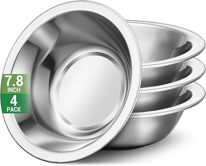 304(18/8) Stainless Steel Mixing Bowls for Kitchen, 4 Pack 7.8" 28.89 fl.oz Metal Mixing Bowls Set Stackable for Baking Serving Cooking Food Prep Storage Dishwasher Safe Lightweight